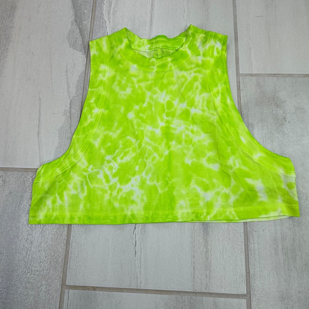 Lululemon Cates Crop Tank Top Marble Dye Electric Lime Neon Green Size 8